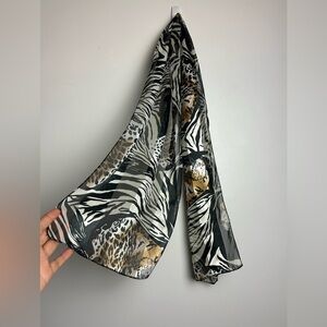 Vintage Y2K 90s  Boho Leopard Print‎ Graphic Silk blend Satin unbranded Scarf